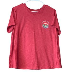Old Navy T-Shirt Size Large “Adventure Always” Red Short Sleeves